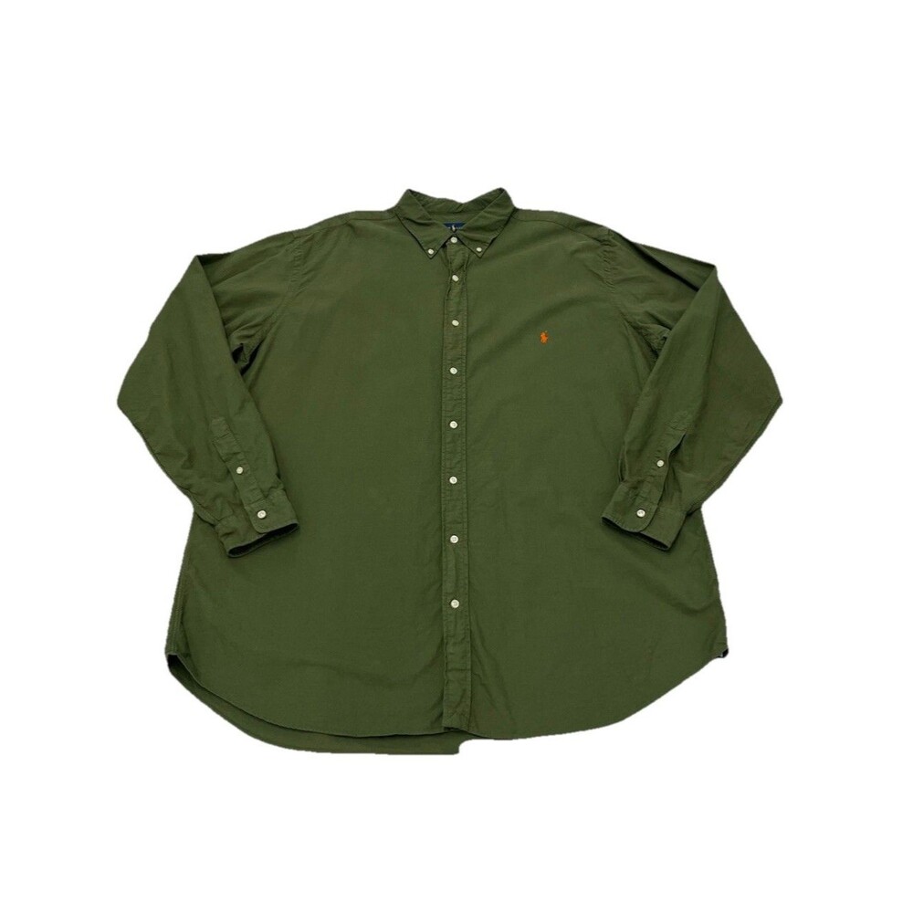 Ralph Lauren Olive Green Button-Down Shirt with Orange Pony